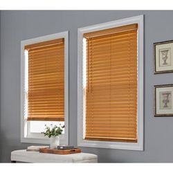 Wide Width 2" Faux Wood Cordless Blinds by BrylaneHome in Oak (Size 39" W 64" L) Window Privacy Shades Adjustable Slats