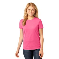 Port & Company LPC54 Women's Core Cotton Top in Neon Pink size XS | Blend