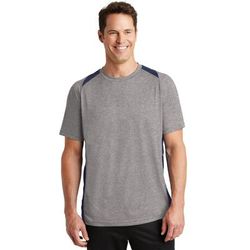 Sport-Tek ST361 Heather Colorblock Contender Top in Vintage Heather/True Navy Blue size 2XL | Polyester