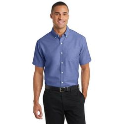 Port Authority S659 Short Sleeve SuperPro Oxford Shirt in Navy Blue size Small | Polyester Blend