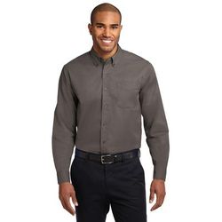 Port Authority S608ES Extended Size Long Sleeve Easy Care Shirt in Bark size 7XL | Cotton/Polyester Blend