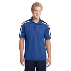 Sport-Tek ST658 Tricolor Shoulder Micropique Sport-Wick Polo Shirt in True Royal/Black/White size XS | Polyester