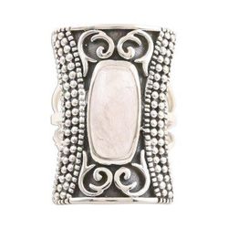 Royal Oblong in Pink,'Oblong Rose Quartz Sterling Silver Cocktail Ring'