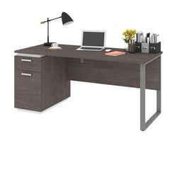 Aquarius 66W Desk with Single Pedestal in bark grey & white - Bestar 114400-000047