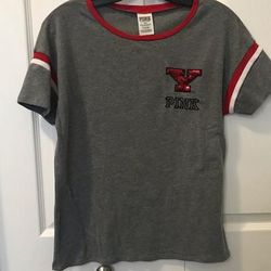 Pink Victoria's Secret Tops | 080a Vs Pink Ysu Tee Shirt Size Xs | Color: Gray/Red | Size: Xs