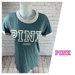 Pink Victoria's Secret Tops | Final Sale Vs Pink Ringer Crew T Shirt | Color: Blue/Green | Size: Xs