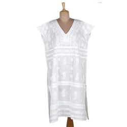 Paisley Garden in White,'Lightweight Embroidered Cotton Shift in White'