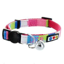 Multicolor Pink Teal White Green Safety Buckle Removable Bell Cat Collar, Multi-Color