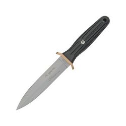 Boker Applegate-Fairbairn Fighting Fixed Blade Knife 11in Overall 6in Bead Blast Finish Double Edge 440C SS Dagger Blade Black Delrin Handle Brass