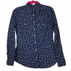 Levi's Tops | Levis Pearl Snap Navy Floral Cotton Western Top S | Color: Blue/Cream | Size: S