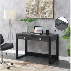 Newport 2 Drawer Desk with Charging Station - Convenience Concepts 121507WGYBL