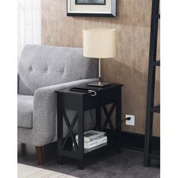 Oxford Flip Top End Table with Charging Station - Convenience Concepts 303259BL