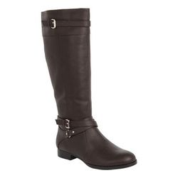 Women's The Janis Wide Calf Leather Boot by Comfortview in Dark Brown (Size 9 1/2 M)