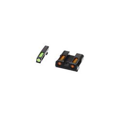 HiViz Litewave H3 Tritium/Litepipe Sight Set Glock 9mm S&W .40 Sig .357 Black Green/Orange Litepipes w/ White Front Ring GLN425