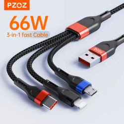 PZOZ – câble 3 en 1 USB type-c 66W 6A charge Super rapide cordon de chargeur pour téléphone