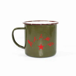 Tasse traditionnelle chinoise en émail vert militaire classique, acier au carbone, poignée en métal, service du peuple, antique