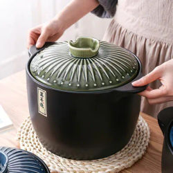 Marmite en céramique ronde japonaise, ustensiles de cuisine, fournitures de cuisine domestiques, casserole, taille multiple, vert, bleu, 2.5-6L