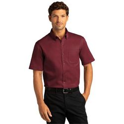 Port Authority W809 Short Sleeve SuperPro React Twill Shirt in Burgundy size Large