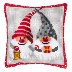 Devant de coussin "couple de lutins" à broder au point de croix