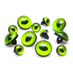 Yeux de chat en plastique, vert/noir, 10 + 16 mm, 12 pièces, à coudre