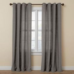 Wide Width Poly Cotton Canvas Grommet Panel by BrylaneHome in Charcoal (Size 48" W 96" L) Window Curtain Drape