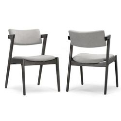 Set of 2 Auden Retro Modern Black Wood Wing Chair with Light Grey Fabric Seat - Glamour Home GHDC-1449