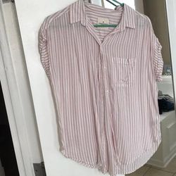 American Eagle Outfitters Tops | American Eagle Short Sleeve Button Down | Color: Pink/White | Size: S