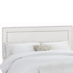Velvet with Brass Nailhead Trim Full Headboard by Skyline Furniture in White
