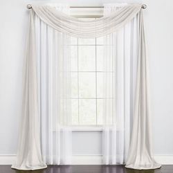 Wide Width BH Studio Sheer Voile Scarf Valance by BH Studio in Eggshell (Size 40" W 144"L) Window Curtain