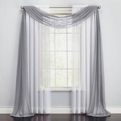 Wide Width BH Studio Sheer Voile Scarf Valance by BH Studio in Slate (Size 40" W 288"L) Window Curtain