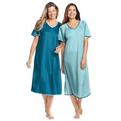 Plus Size Women's 2-Pack Short Silky Gown by Only Necessities in Deep Teal Pale Ocean (Size M) Pajamas