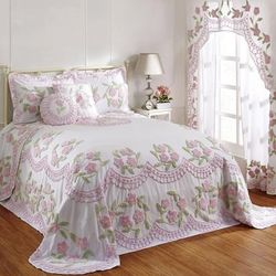 Bloomfield Collection in Floral Design Tufted Chenille Bedspread by Better Trends in Rose (Size QUEEN)