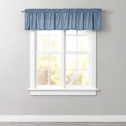 Poly Cotton Canvas Rod-Pocket Valance by BrylaneHome in Carolina Blue Solid Window Curtain