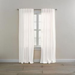 Wide Width Poly Cotton Canvas Back-Tab Panel by BrylaneHome in Eggshell (Size 48" W 84" L) Window Curtain