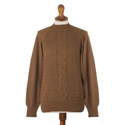 Braided Sepia,'Warm Brown Braided Detail Alpaca Blend Sweater from Peru'