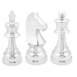 Juniper + Ivory Set of 3 4 In. x 9 In. Silver Traditional Chess Sculpture Aluminum - Juniper + Ivory 28367