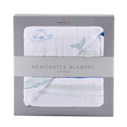 Whale and Ocean Stripe Cotton Muslin Newcastle Blanket - Newcastle Classics 312