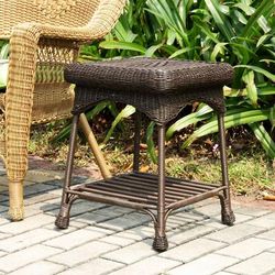 Outdoor Espresso Wicker Patio Furniture End Table- Jeco Wholesale OTI001-A