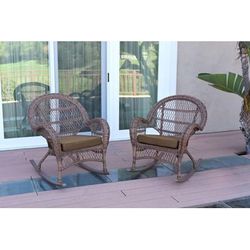 Santa Maria Honey Wicker Rocker Chair With Brown Cushion - Set Of 2- Jeco Wholesale W00210-R_2-FS007