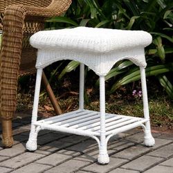 Outdoor White Wicker Patio Furniture End Table- Jeco Wholesale OTI001-B
