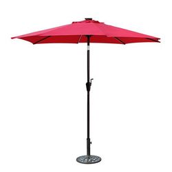 9 Ft Aluminum Umbrella With Crank And Solar Guide Tubes - Brown Pole/Red Fabric- Jeco Wholesale OF-UB105