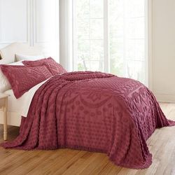 100% Cotton Georgia Chenille Bedspread by BrylaneHome in Burgundy (Size QUEEN)