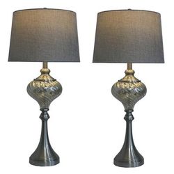 Cory Martin Pair Of 30 In Brushed Steel & Mercury Glass Metal & Glass Table Lamp - Fangio Lighting W-1594-2pk