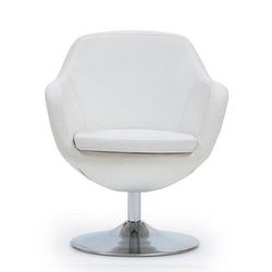 Caisson White and Polished Chrome Faux Leather Swivel Accent Chair - Manhattan Comfort AC028-WH