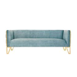 Vector 81.5 in. Ocean Blue and Gold Velvet 3-Seat Sofa - Manhattan Comfort SF008-OB