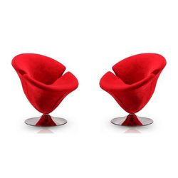 Tulip Red and Polished Chrome Velvet Swivel Accent Chair (Set of 2) - Manhattan Comfort 2-AC029-RD