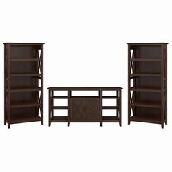 Key West Tall TV Stand with Set of 2 Bookcases in Bing Cherry - Bush Furniture KWS027BC