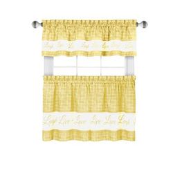 Live, Love, Laugh Window Curtain Tier Pair and Valance Set - 58x24 by Achim Home Décor in Yellow