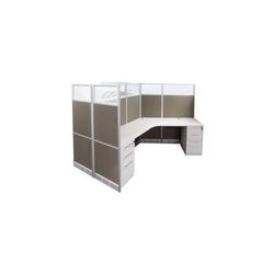 67"H Value Series Taupe Fabric 3-Person Cubicle - 131" x 113" Add-on Workstation
