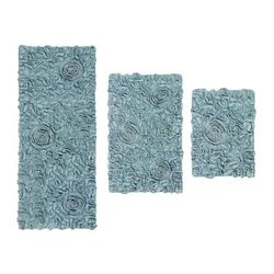 Bell Flower 3 Piece Bath Rug Collection by Home Weavers Inc in Blue